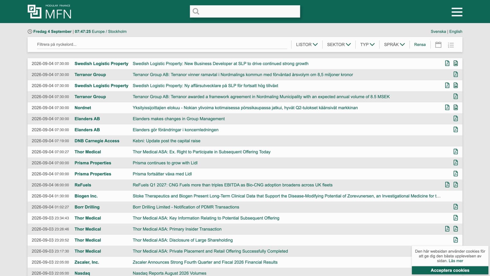 MFN Feed Scraper website